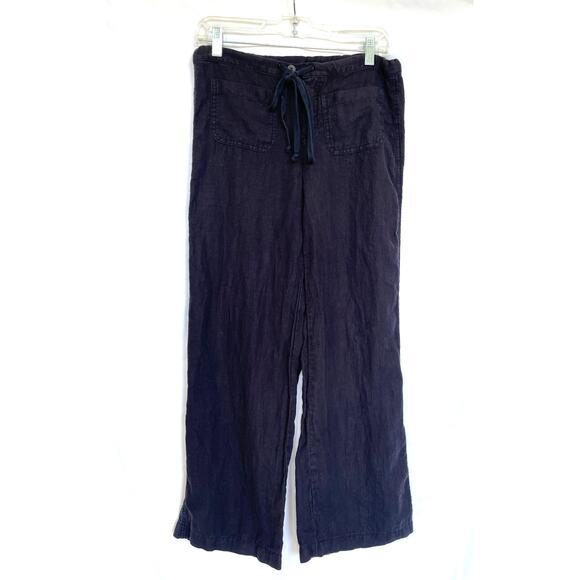 Vince Navy Linen Wide Leg Loose Fit Drawstring Pants, XS - Picture 1 of 5